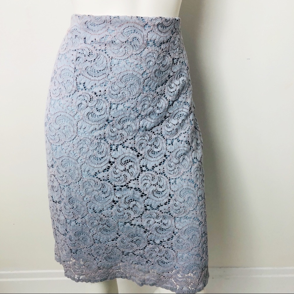 Zara Lace Pencil Skirt W Back Split & Zipper